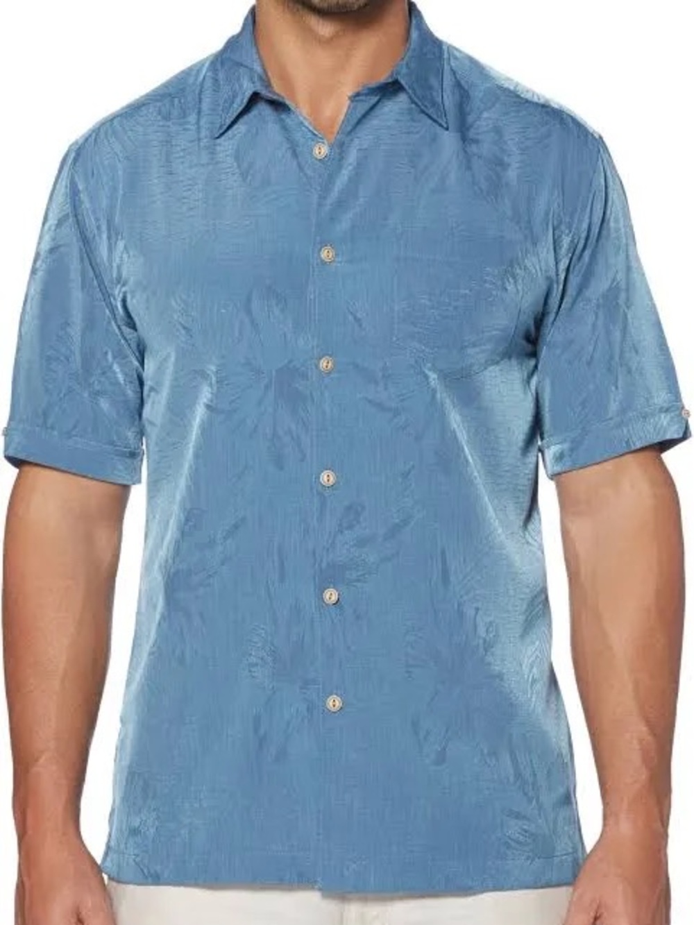 Cubavera Men's Dusty Blue Palm Jacquard Pattern Short Sleeve Button-Down Shirt